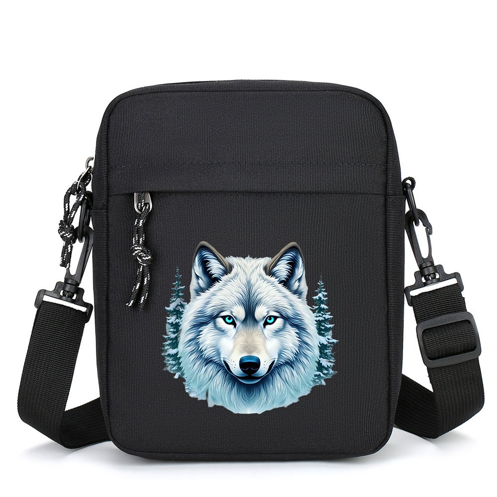 TEMU 1pc Large-capacity Snow Wolf Print Crossbody Bag & Phone Pouch - Adjustable Strap, Multifunctional Suitable For Daily Commuting, Machine