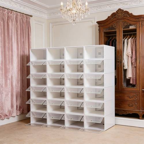 Transparent Drawer-Style Shoe Storage Boxes (12pcs Set): Easy-Clean Plastic Material Dustproof And Anti-Oxidant, Foldable Shoe Cabinet