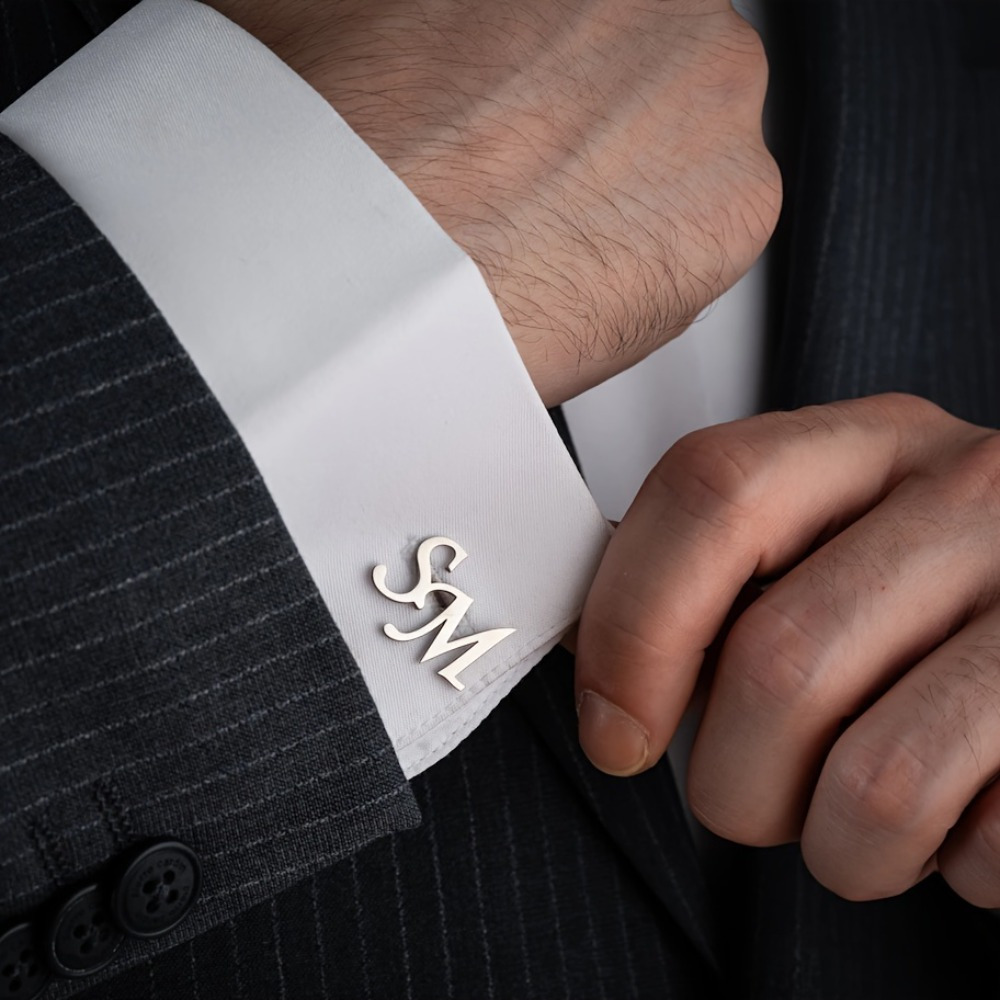 TEMU Customized Cufflinks 1pc Custom Two-letter Men's Cufflinks Stainless Steel Personalized Simple Two-letter Cufflinks Suitable For Men's Suits,