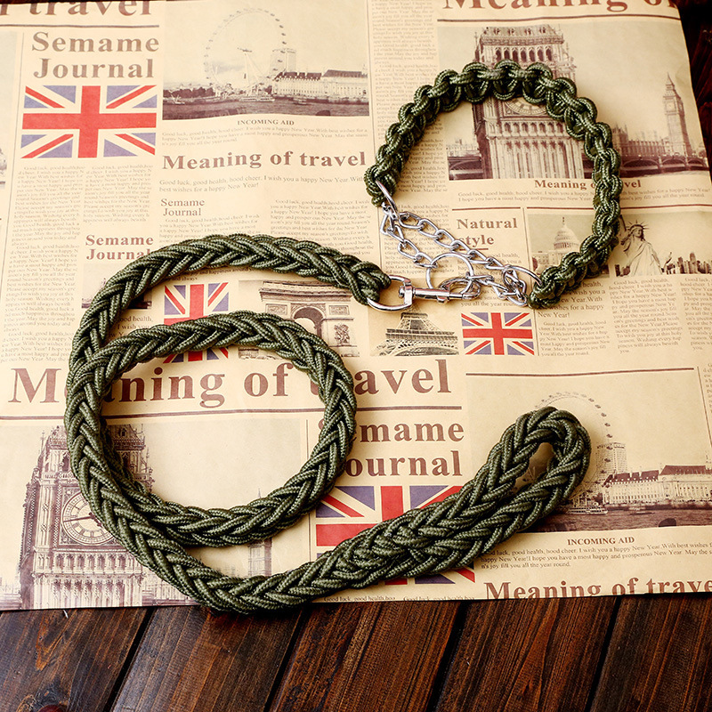 Medium-Large Braided Dog Collar with Leash, Anti-Burst Design