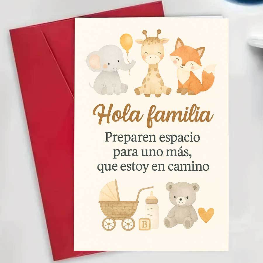 TEMU 1 Tarjeta de en Español con Adorables, , Jirafas y de Peluche - Texto en Español/Inglés "" e Información de Revelación de Embarazo - Estilo de
