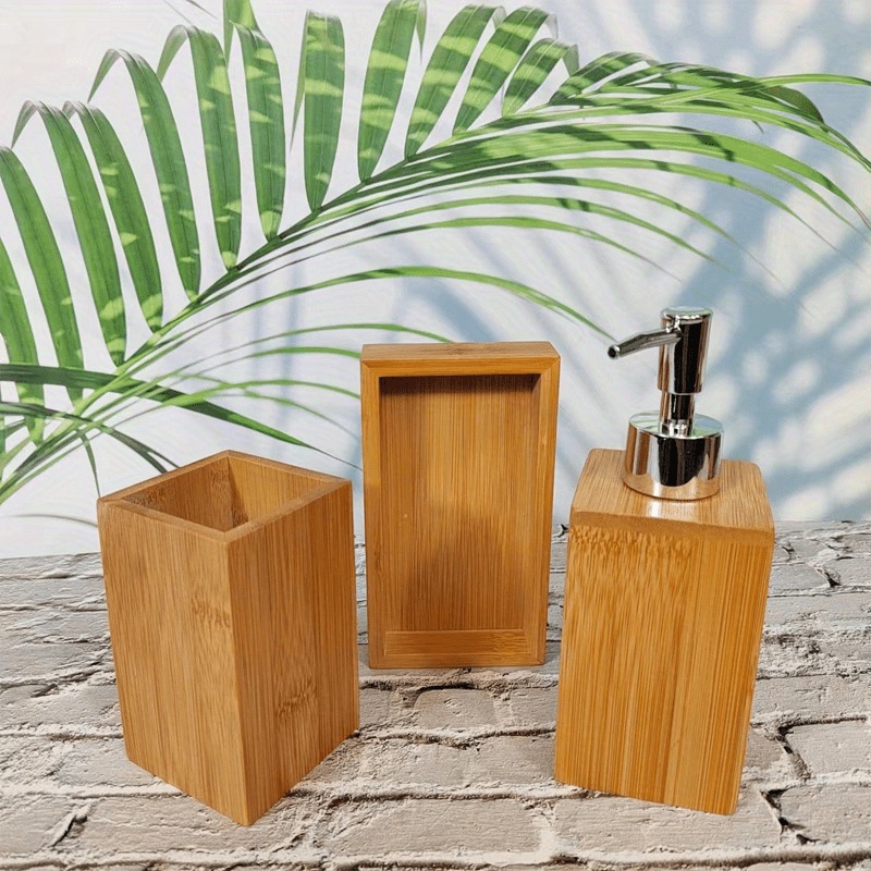 1 set botella dispensadora de bambú   restaurante baño loción frasco gel de ducha de manos champú contenedor frasco