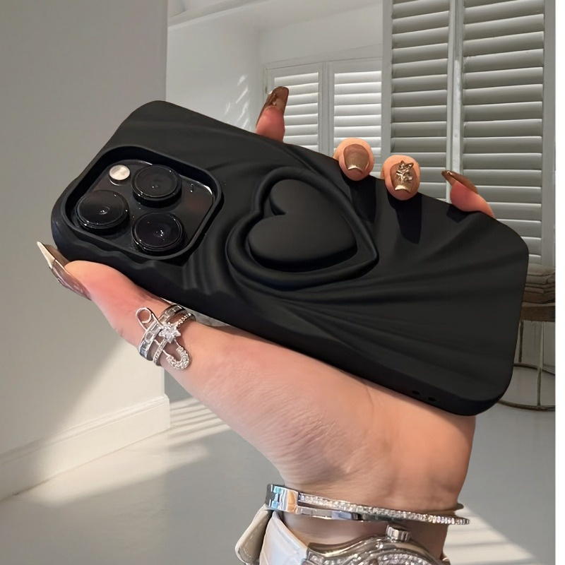 3D Love Creative Black Large Hole Mobile Phone Case, Suitable for Apple iPhone 16 15 14 13 12 11 Plus Pro Max Series Mobile Phone Cases, Holiday Gifts, Birthday, Girlfriend, Boyfriend, Friend or Yourself