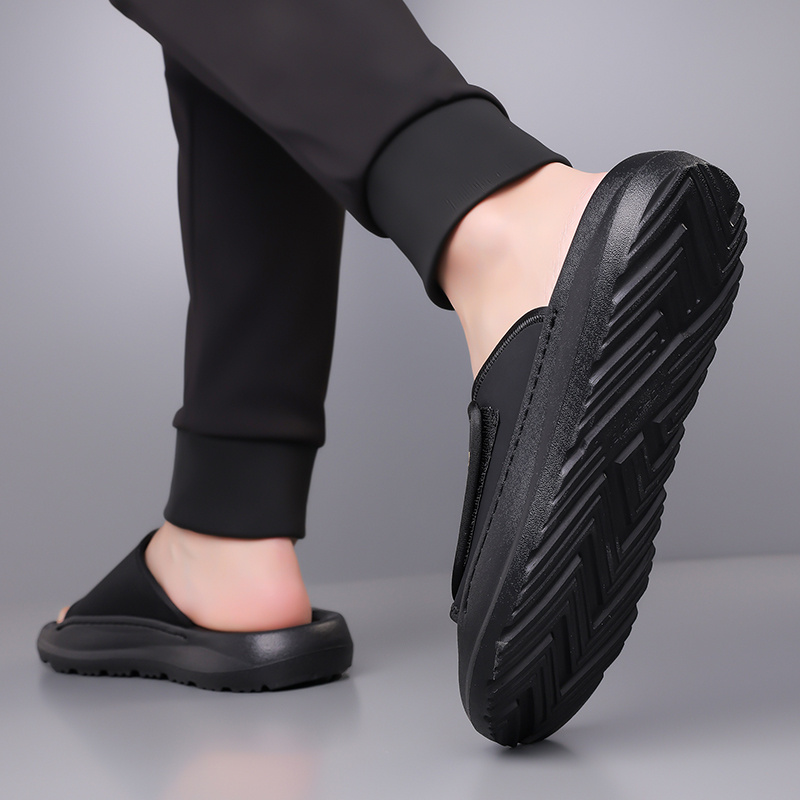 mens fashion anti   flops comfortable thick soled summer sandals durable eva material unisex design casual daily use non slip wear resistant driving home slippers for men 2025 new lightweight quick dry slides stylish open toe indoor outdoor   with   sole solid color round toe   1 pair 1   bag 2pcs set Product details 9