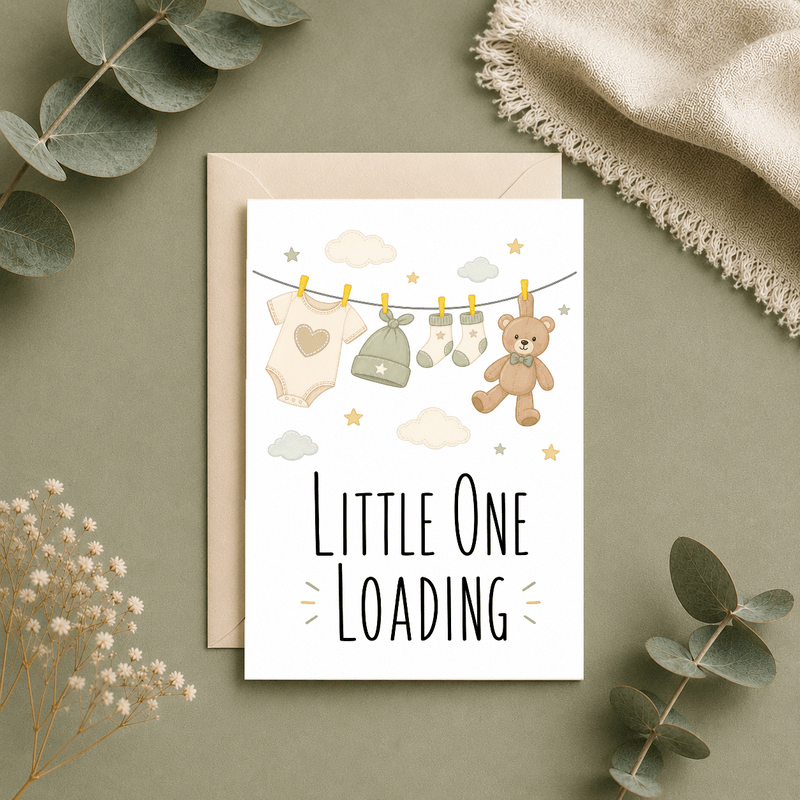 TEMU Cute Baby Shower Greeting Card Featuring A Onesie, Teddy Bear, And Clouds — Expecting Moms, , Or Family Celebrating The Of A Little One. 1pc + 1