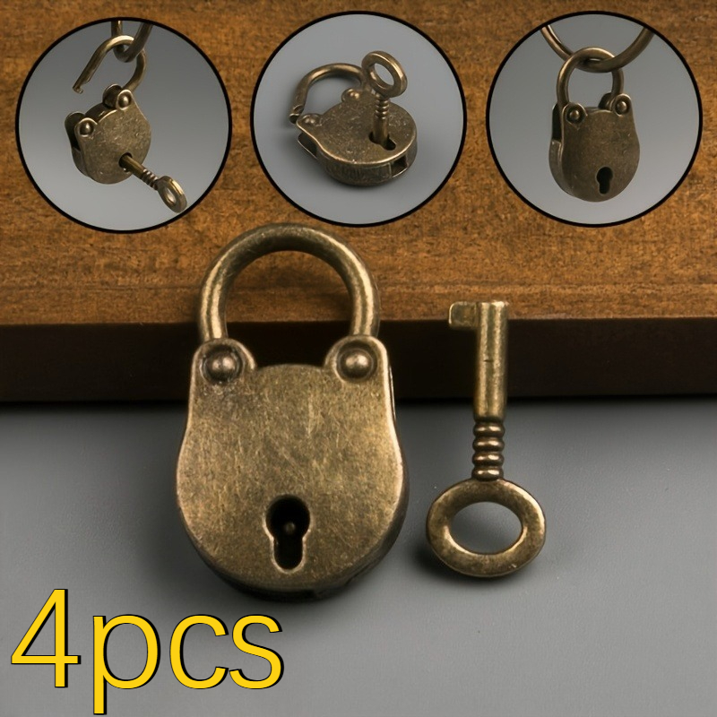 TEMU 4pcs Antique Copper-colored Metal , Mini Cute Password Padlocks Drawer Locks Hardware Door Locks Student Dorm Cabinet Small Size Home Backpack