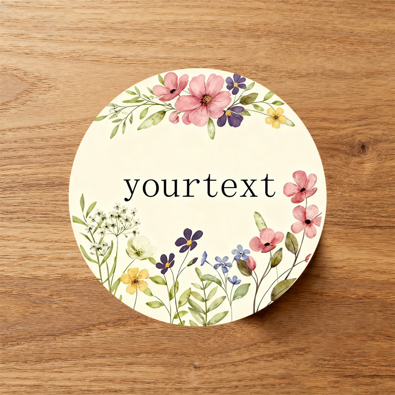 TEMU Custom Watercolor Stickers Compatible For Wedding/birthday/thank You - Floral & Round Labels With Names/phrases, Glossy & Glitter For Jars,