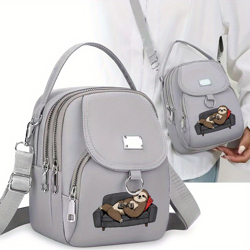 TEMU 1pc Casual Sloth Tv Pattern Crossbody Bag, Adjustable Strap, Daily Shoulder Bag, Polyester Lined, Versatile Neutral Phone Pouch For Outdoor Use,