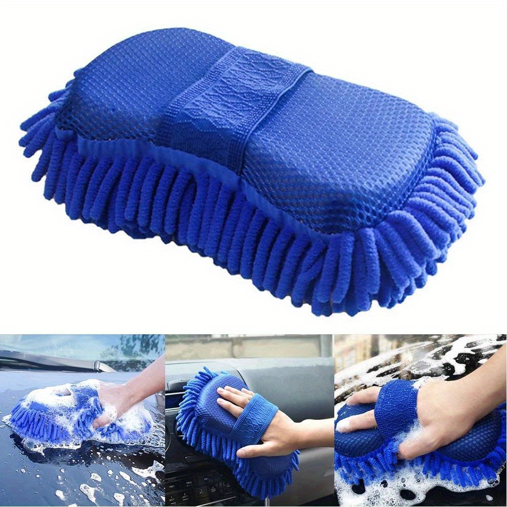 E-shop 1 Stück Blaue Mikrofaser Chenille Autowaschseife Pflege Waschbürste Pad Reinigungswerkzeug, Polyesterfaser, Auto-Waschtuch Handschuhe