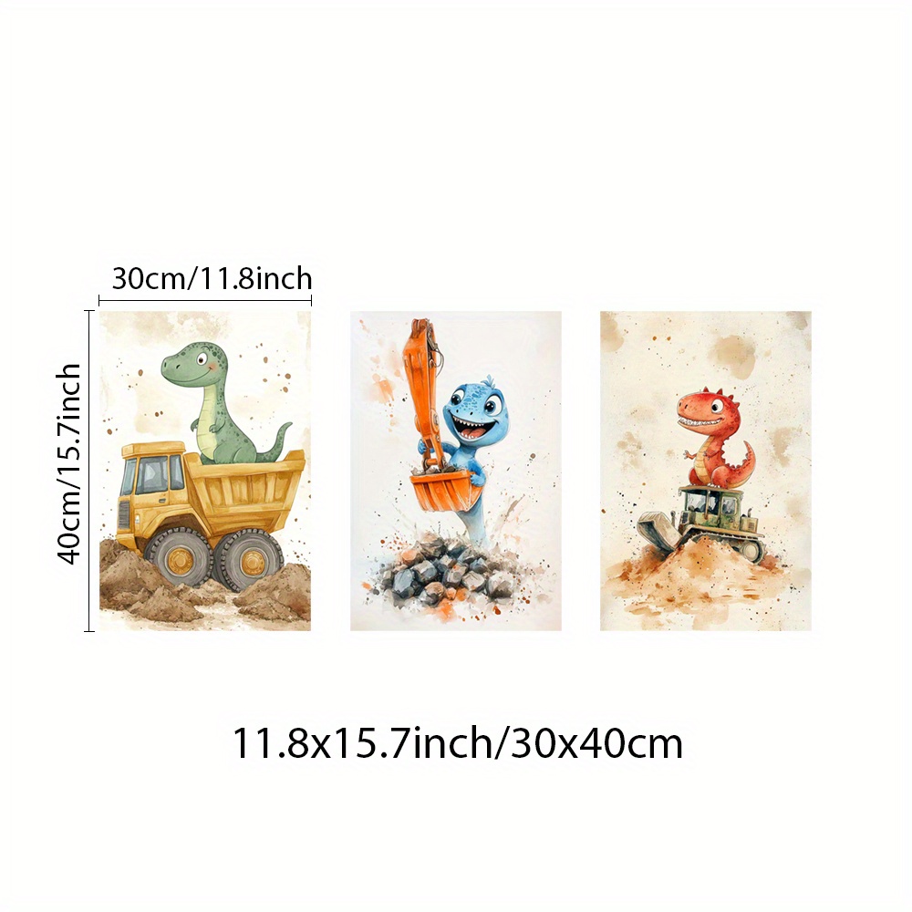 TEMU 2d Flat, 2d Flat, 3pcs Unframed Artistic Wall Art, Wall Art, Scenery Wall Decor, Cartoon Characters Posters, Construction Trucks Painting, Funny