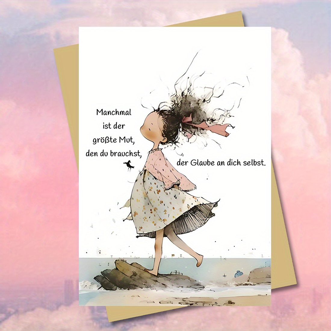 1pc German Encouragement Card "der Glaube An Dich Selbst"- Bilingual Motivational Card(4.33x6.29") With Envelope| Uplifting "never Give Up" Message For & Family| Funny Design