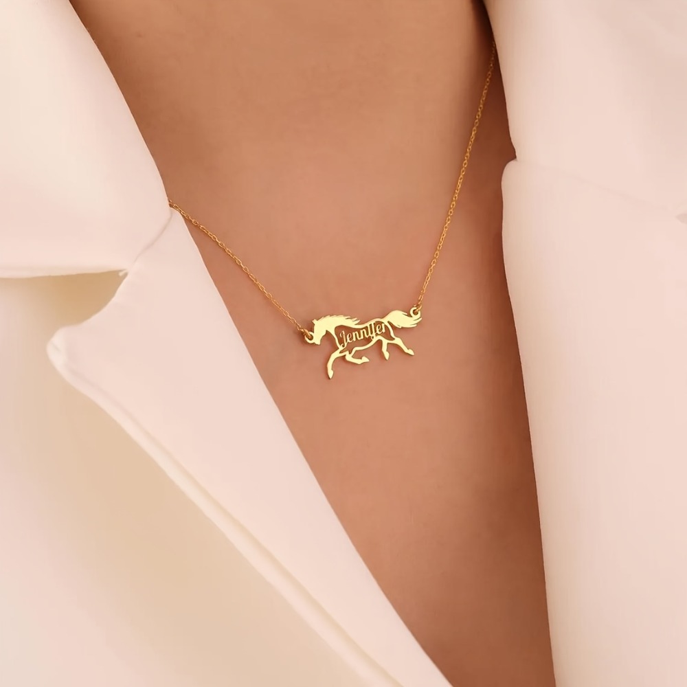 Personalized Galloping Horse Name Necklace, Stainless Steel