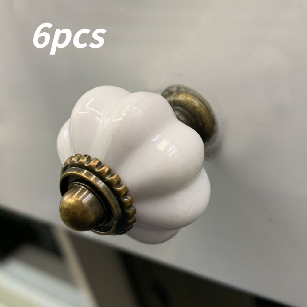 TEMU 6pcs Vintage White Acrylic Pumpkin Cabinet Knobs - Decorative Drawer Pulls With Single Hole Mounting & Screws For Dressers, Closets, Cabinets,