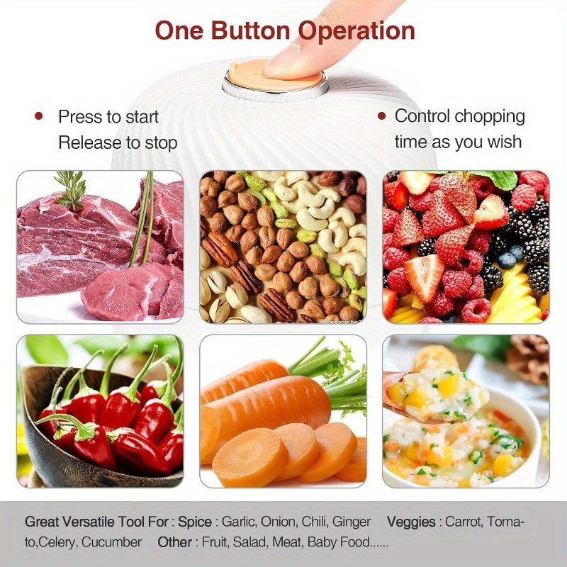 portable garlic and vegetable chopper, 8.45oz capacity for mashing garlic and chopping onions, a blender for   vegetables, and a wireless food processor suitable for ginger, chili, fruits, and meat., multi household mill for onion, steak, vegetable chopper, food chopper & onion Product details 7