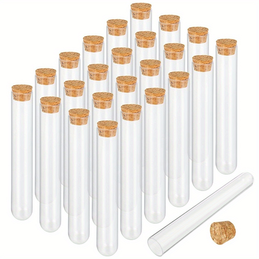 Image of 32pcs Of 20x150mm Plastic Test Tubes With Cork Stoppers, 1.18oz Transparent Bath Salt Bottles, Scientific Experiment Decorative Bead Storage Containers