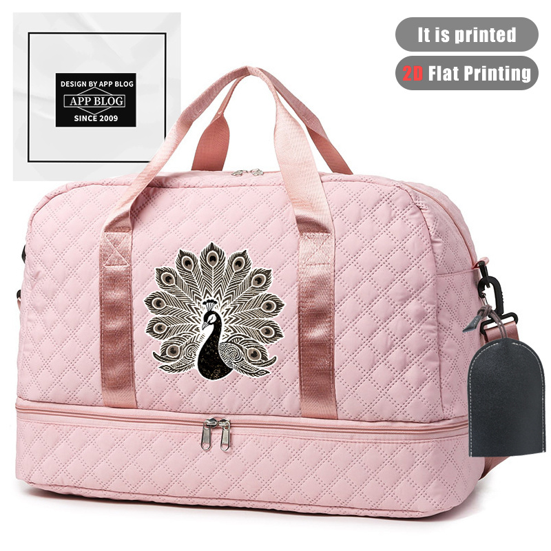 2pcs Peacock Pattern Women's Shoulder Bag Travel Bag Duffel Bag With Black Key Organizer Large Capacity Gym Bag Independent Shoe Compartment Casual Duffel Bag - Small Key Storage Pouch.