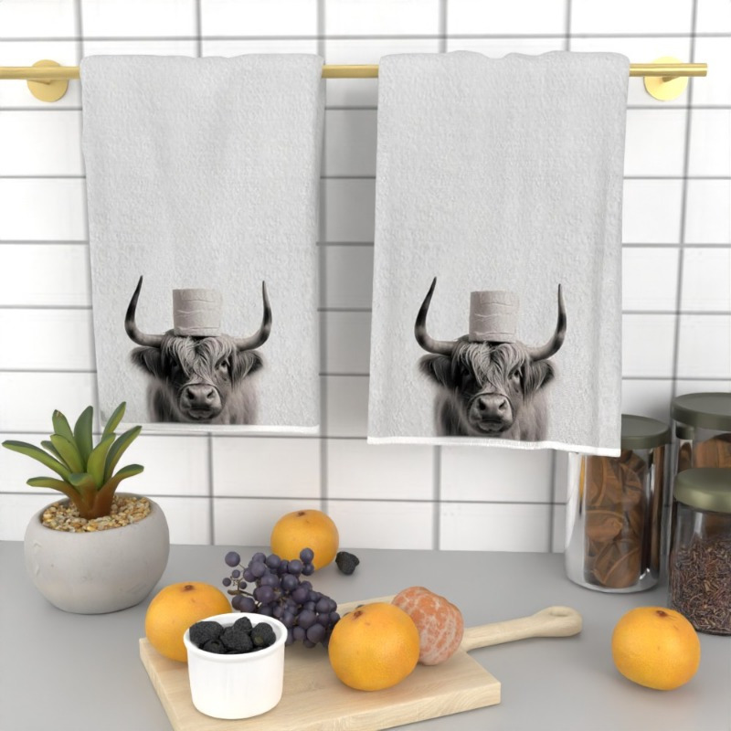 TEMU 2-pack Contemporary Style Polyester Towels, 18x26 Inch, Rectangular Kitchen & Bathroom Towels With Unique Cow Art Print, Machine Washable, Decorative Farmhouse Style Towels For Home Decor