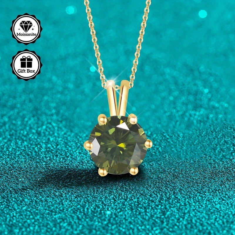 2-Carat Moissanite Pendant Necklace, Adjustable Length