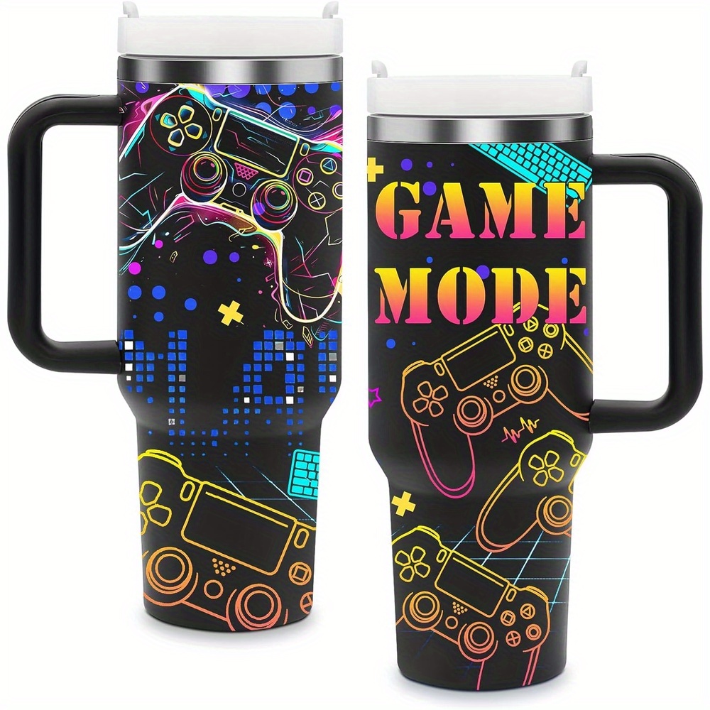 

Cup - 40oz Stainless Steel Mug With Lid & Straw, Leakproof Design, Gamers, Men, And Teens - Ideal Birthday Or Holiday Gift, Gamepad, Design, Gifts For Boys