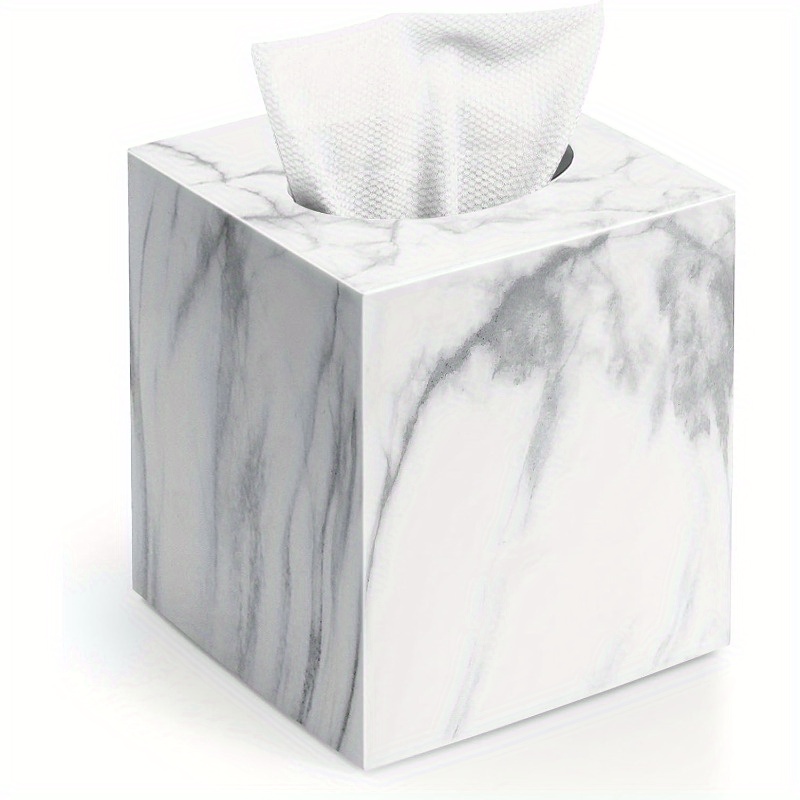 modern marble design acrylic tissue box cover square facial paper holder for bathroom vanity bedroom dresser nightstand desk or office durable stylish countertop accessory bathroom decor and accessories countertop organizer   elegant   Product details 0