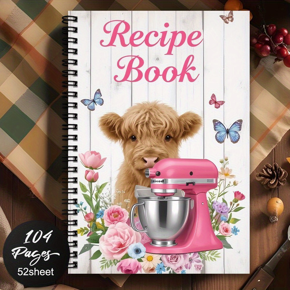 TEMU 1pc Cute Highland Cow Recipe Spiral Notebook, Your Own Recipes, Personal Recipe Organise, , Perfect For Cooking Enthusiasts, Meal Planner, Ideal