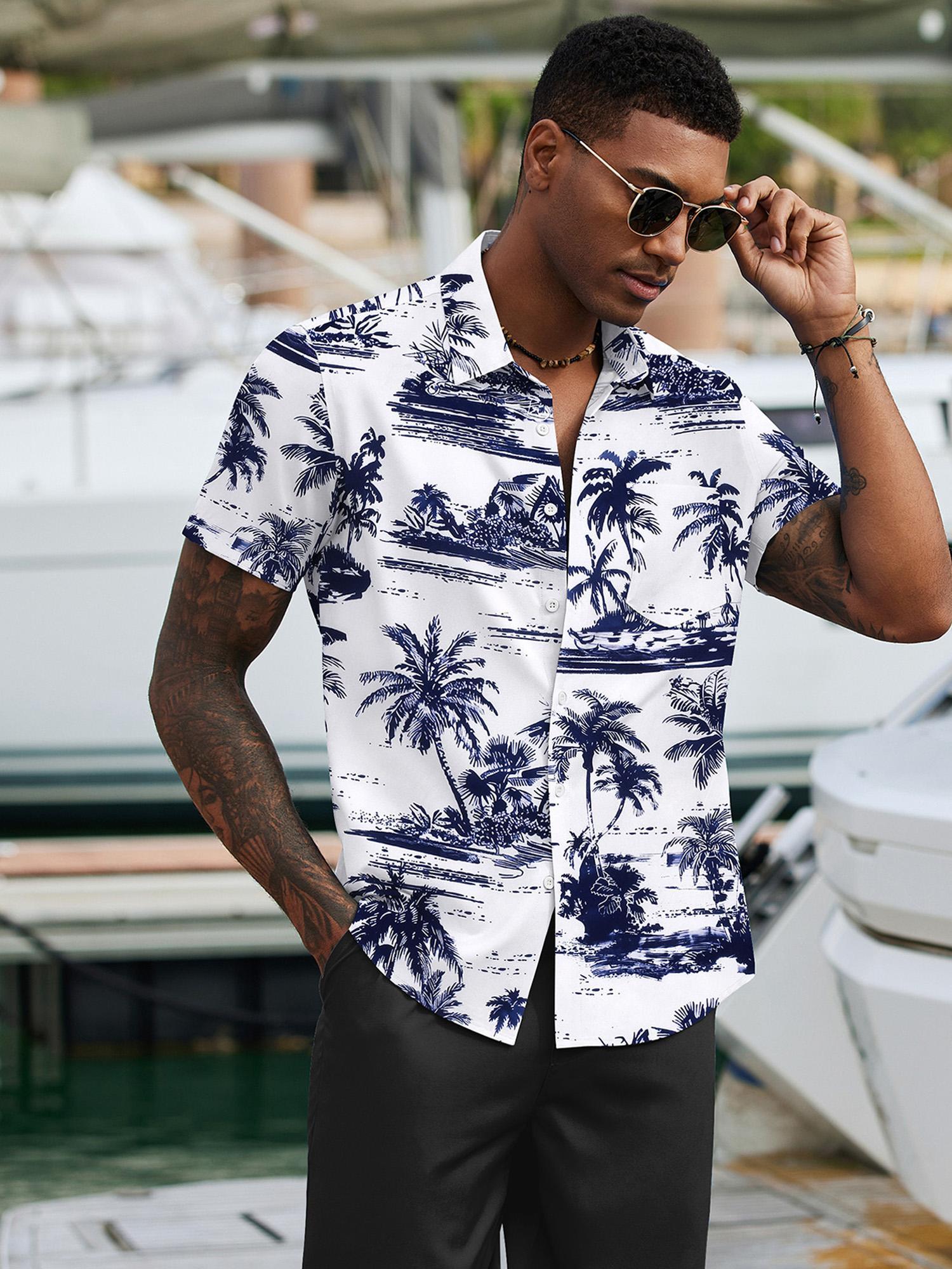 mens 2pcs summer beach outfits tropical short sleeve button - Temu
