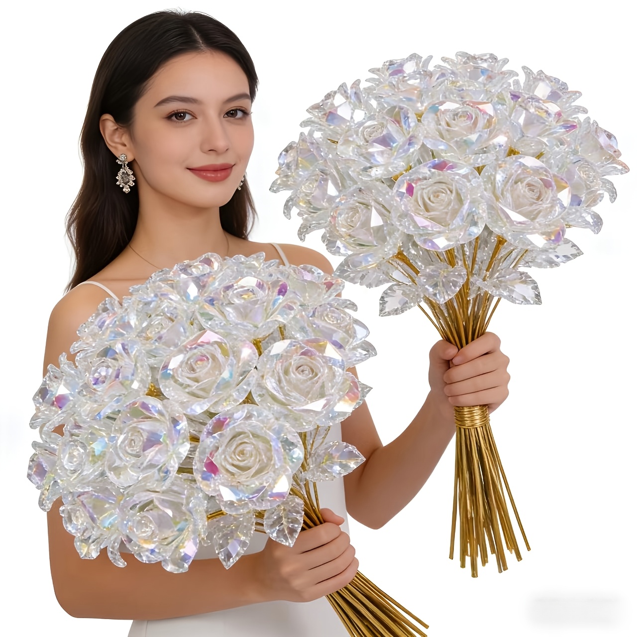 20pcs set of sparkling eternal crystal roses artificial crystal flowers realistic rose bouquet suitable for weddings mothers day easter anniversary center decorations valentines day gifts birthday parties weddings and thanksgiving mai