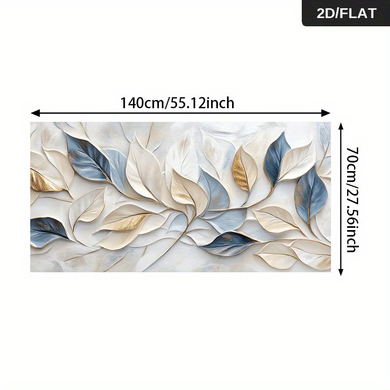 TEMU 2D Piatto, 1 Pezzo Tela Senza Cornice - Design Moderno Astratto con Foglie Blu e Dorate, 27.56x55.12 Pollici Opera Minimalista Contemporanea per