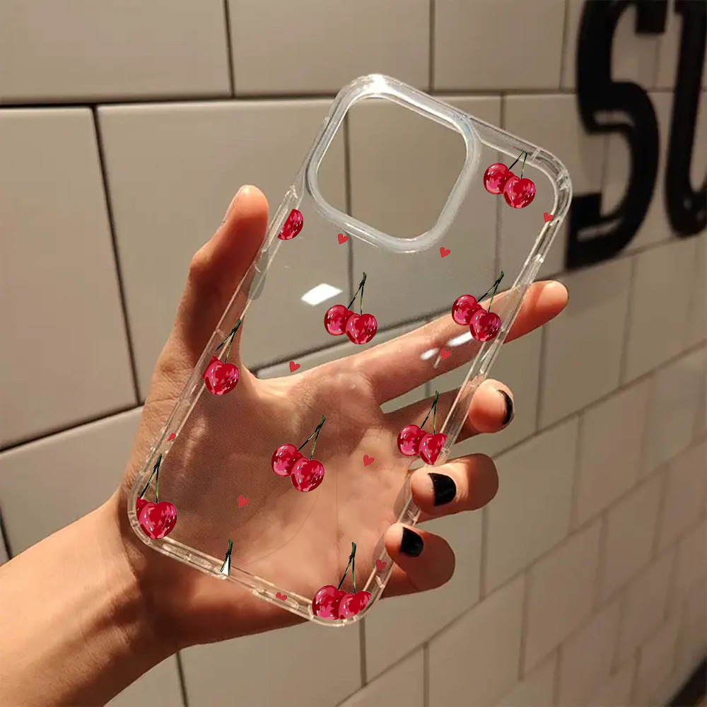 TEMU Pink Cherries Heart Coquette Clear Phone Case Cover For Iphone 16 11 Xr 13 15 14 12 Pro Case Best Friend Birthday Gifts For Women