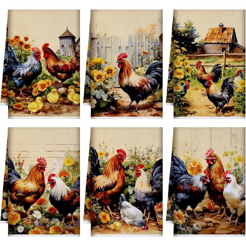 

6pcs Composite Farm Animal Kitchen Towel Vintage Rooster Kitchen Towel Dish Towel Towel Home Decor Vintage Hand Towel (vintage, Chicken) 18*26in