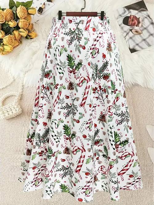 womens stretchy elastic waist a line flared skirt suitable for christmas pine holly candy cane skirt machine washable nontransparent fabric daily wear for christmas parties winter events