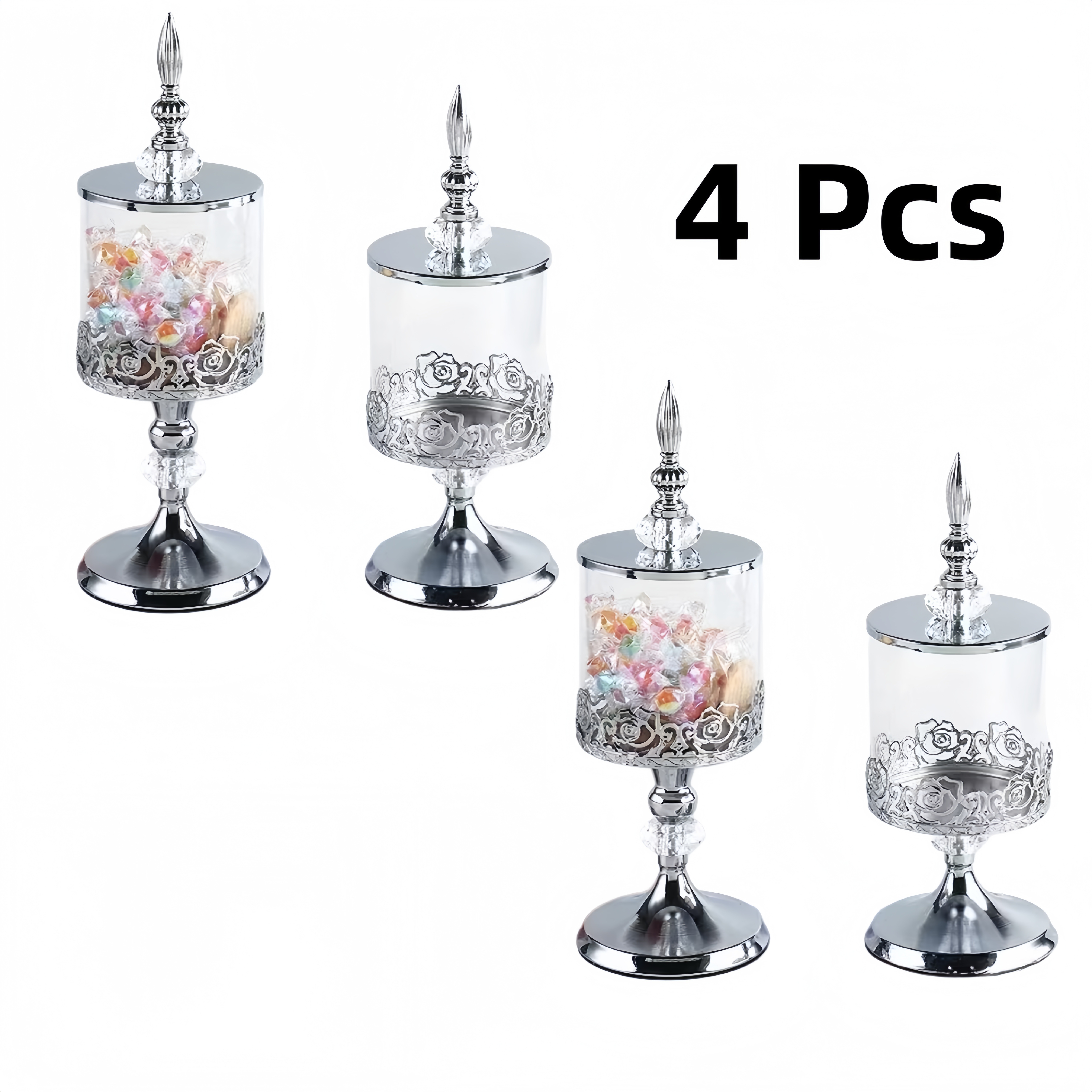 TEMU 4pcs Retro Style Glass Jar Set With Lids, Storage Jars, Candy Storage Jars, Kitchen Storage Containers, Suitable For Valentine's Day, Wedding