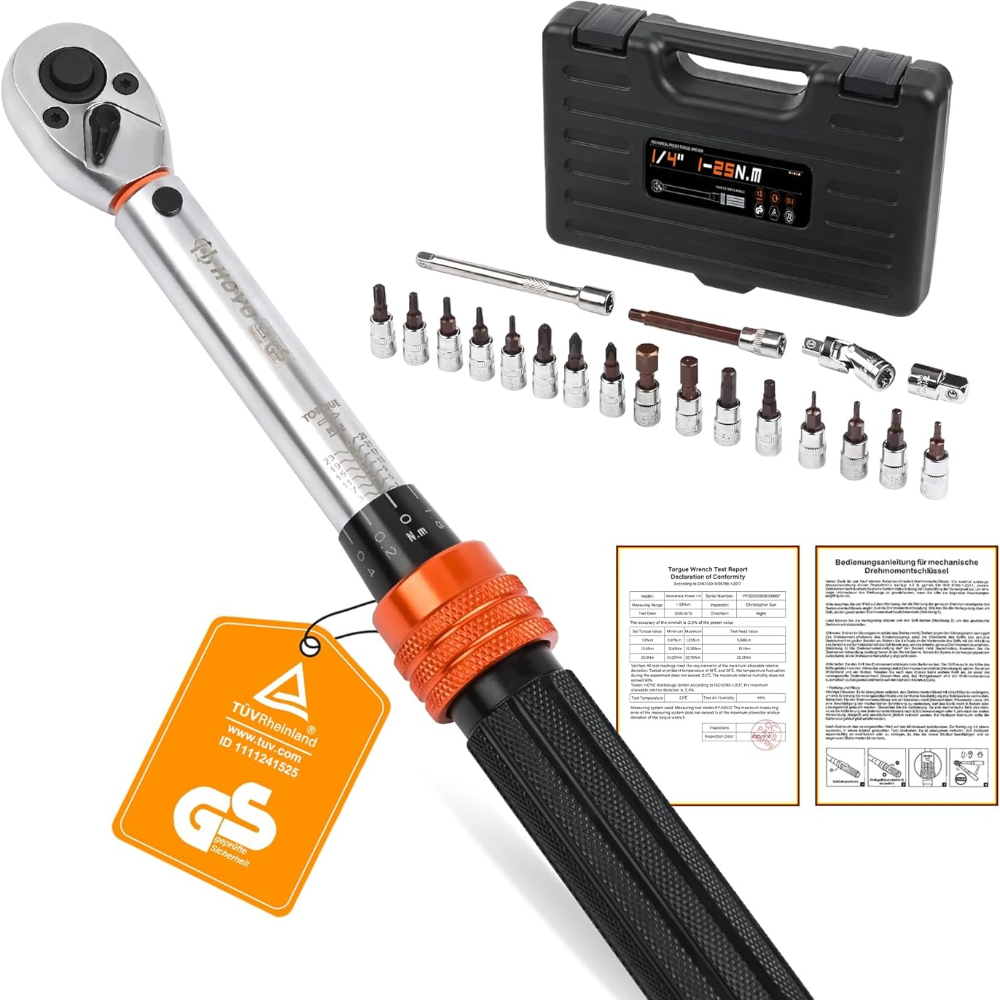 Image of 21pcs Torque Wrench Set 1/ 4 Inch 1-25nm, Bicycle Torque Wrench With Adjustment And 72 Teeth, For Bicycles And Electric Bicycles