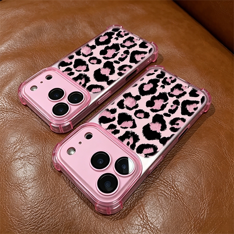 TEMU para teléfono: Base rosa con estampado de leopardo rosa. Nueva a prueba de golpes para iPhone 17 Pro Max, 16, 15, 14, 13 – Diseño de ventana