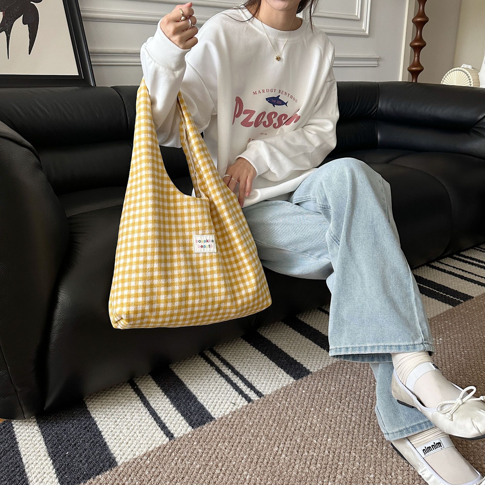 Pink Gingham Hobo Tote Bag Large Capacity Casual Shoulder Purse_voghion.com