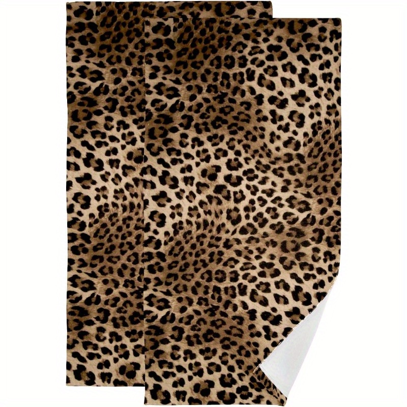 

2-pack Leopard Print Polyester Bath Towels - 18x26 Inch, Woven, Super Soft, Contemporary Oblong, Machine Washable, Multi- Towels For Bathroom - Ideal For Couples, Holiday Gifts, Use