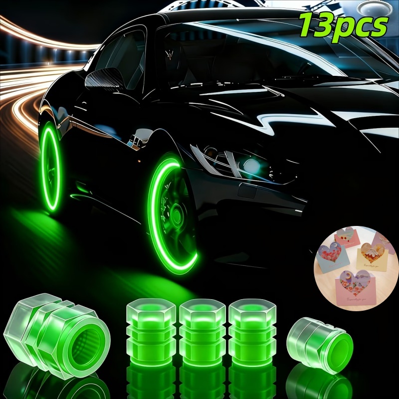 TEMU 13-pack Glow In The Dark Tire Valve Caps, Luminous For Cars Suvs Bikes, Cool Upgrade, Enhances Night Visibility