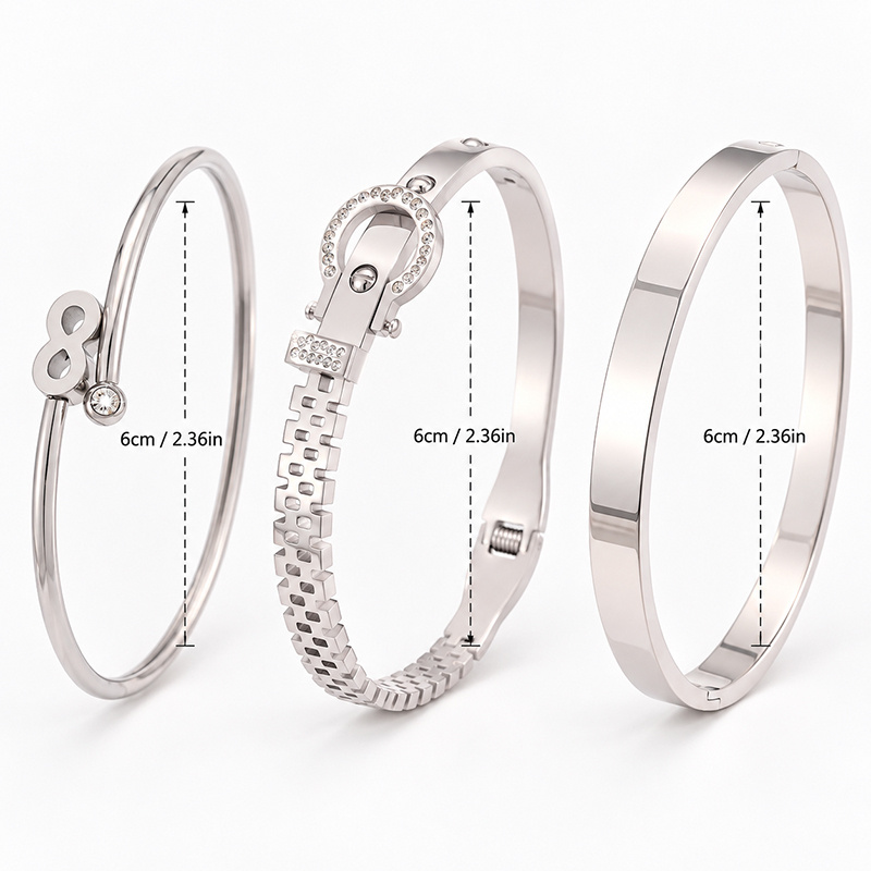 3pc Street Style Metal Bangle Set, Rhinestone & Infinity Design