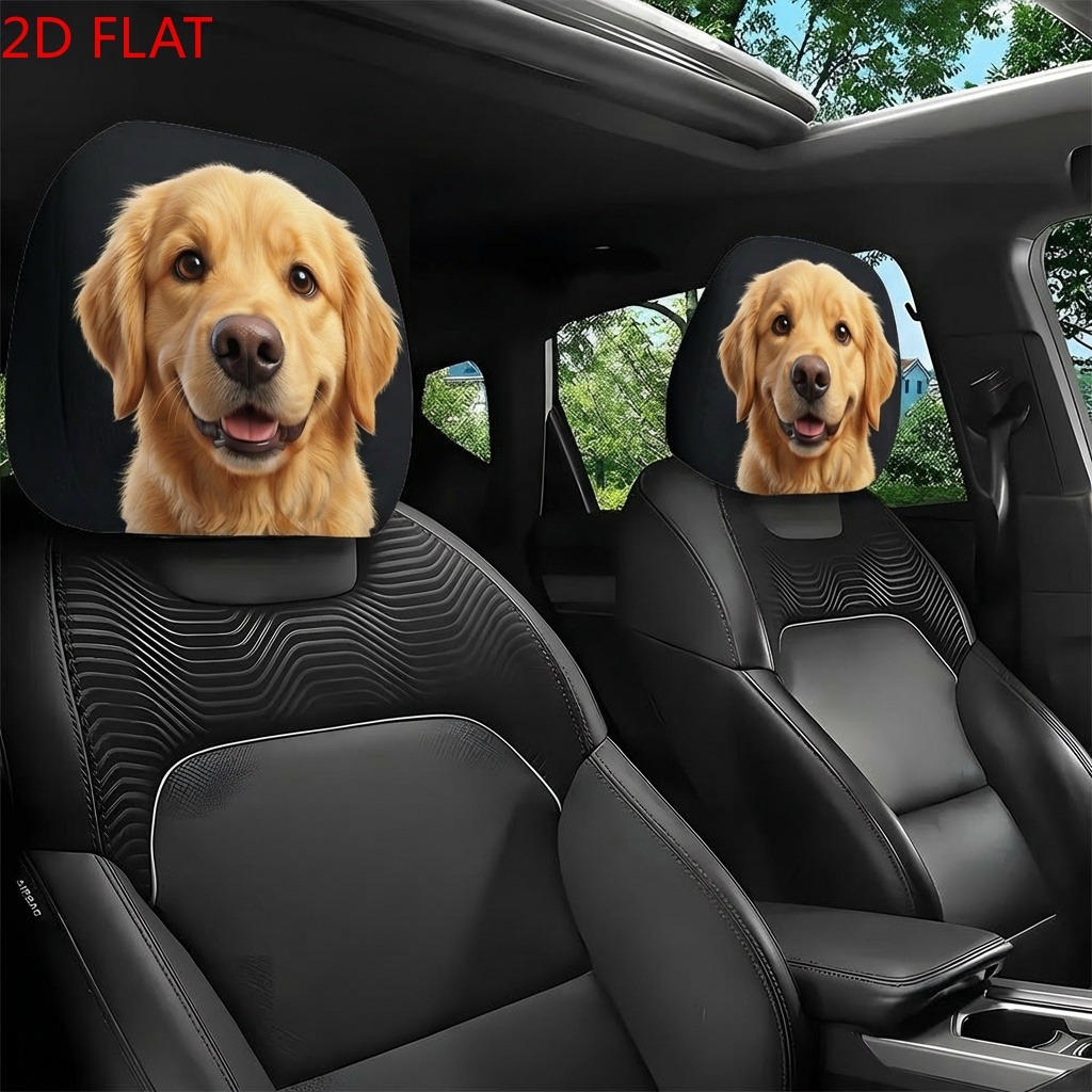 TEMU 2pcs Suitable For Travel/daily Commuting Car Headrest Covers With Cute Golden Retriever Print - Vehicles, No-filling & Clean, Adorable Golden