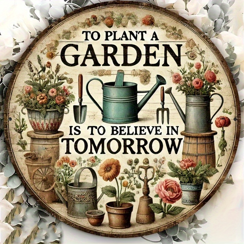 TEMU 2d Flat, Rustic Farmhouse Wooden Garden Wall Art Sign - "to Plant A Garden Is To " - Vintage Floral & Gardening Tools Design, Perfect Gift For