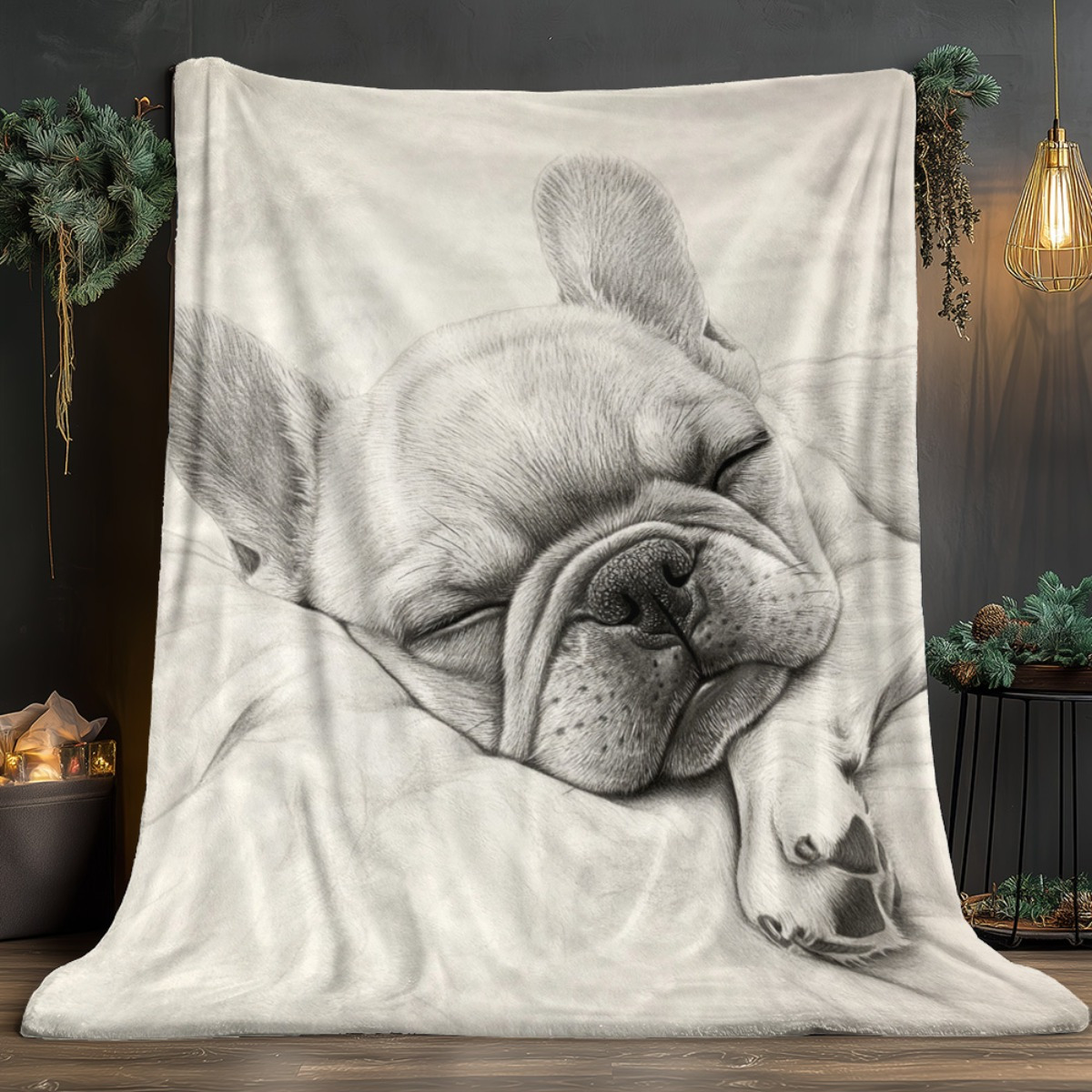 TEMU 1pc Sleeping Dog Printed Outdoor Blanket - Lightweight Flannel Throw Sofa, Travel, Living Room, Office, Sofa, Chair And Bed - Digital Printed