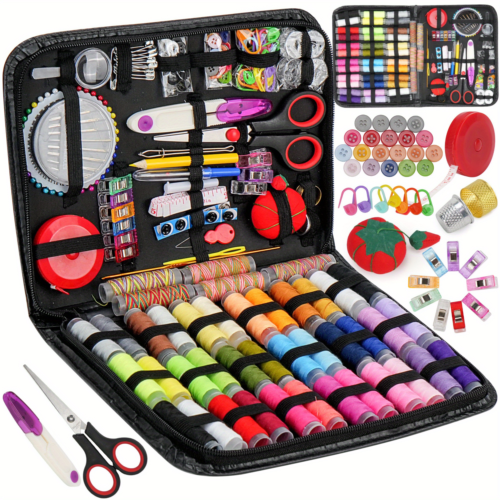 229pcs sewing kit   school and diy gift for beginners and professionals including   and scissors basic mini travel sewing set for grandma mom friends adults children travelers portable sewing accessories including thread needle ruler ring etc black Product details 0