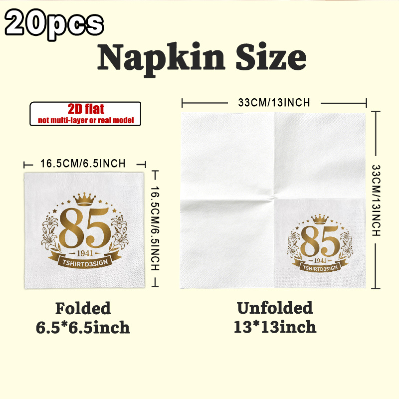 TEMU 2d Flat 20pcs, Golden 85th Anniversary Crown Floral Napkins Party Napkins, Guest Hand Towels Decorative Paper, Spring Summer Picnic, Wedding