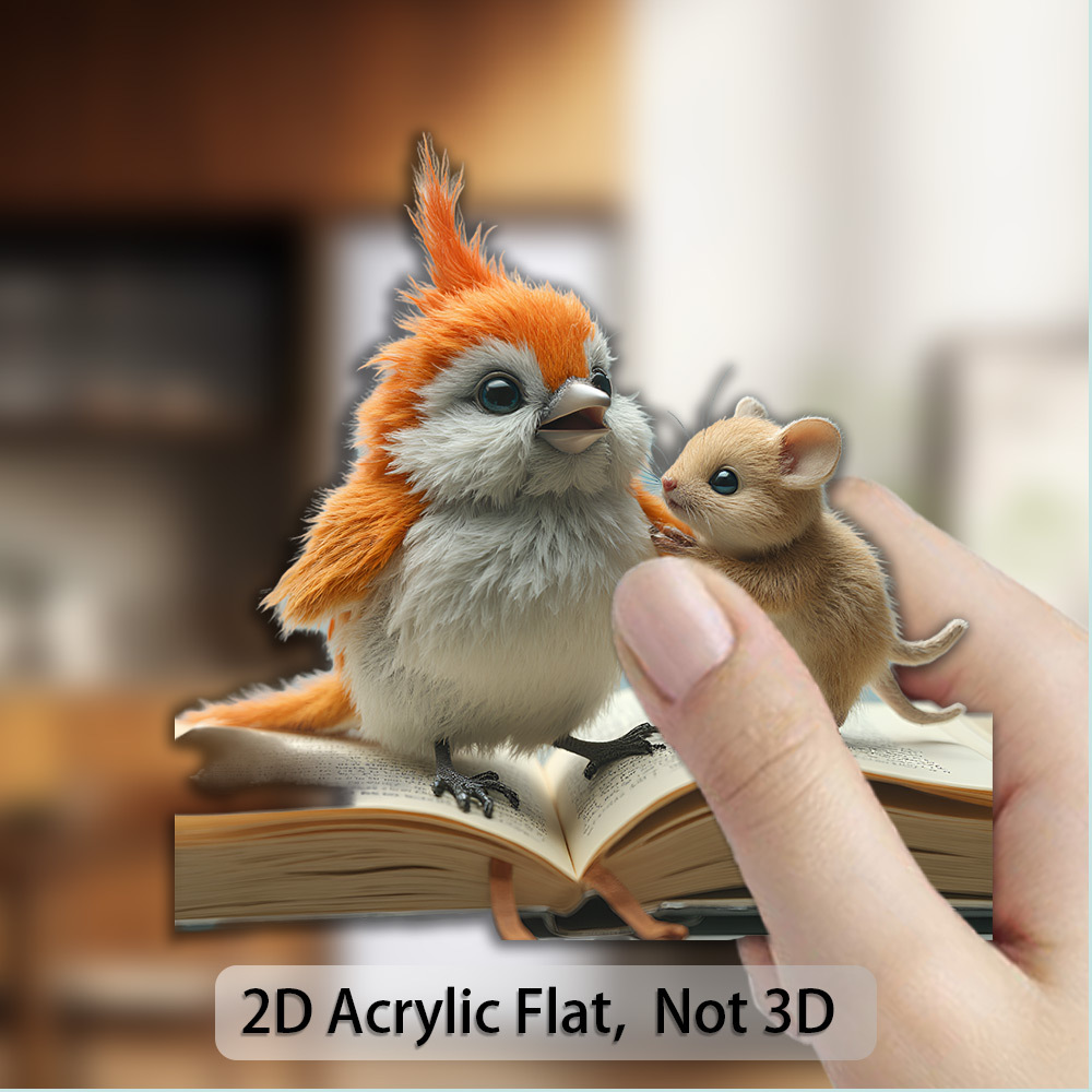 item picture 1pc 2d flat acrylic and rubber soft magnet whimsical   and   mouse   realistic art with   sky and rustic book     birdwatchers and gift  