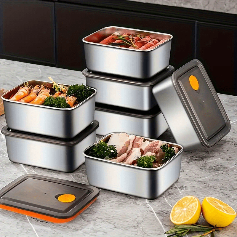 

[] Set Of 8 Leakproof Stainless Steel Food Storage Containers- Bpa Free, Reusable And Stackable For Fruits, Meats, Vegetables- Easy To Clean, , Suitable For Pantry, Refrigerator, Freezer Meal Prep