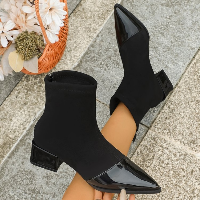 TEMU Pointed-toe Chunky Heel Ankle Boots For Work, Dates, And Outer Wear, Soft Sole,, Versatile Pointed-toe Ankle Boots, Women Shoes