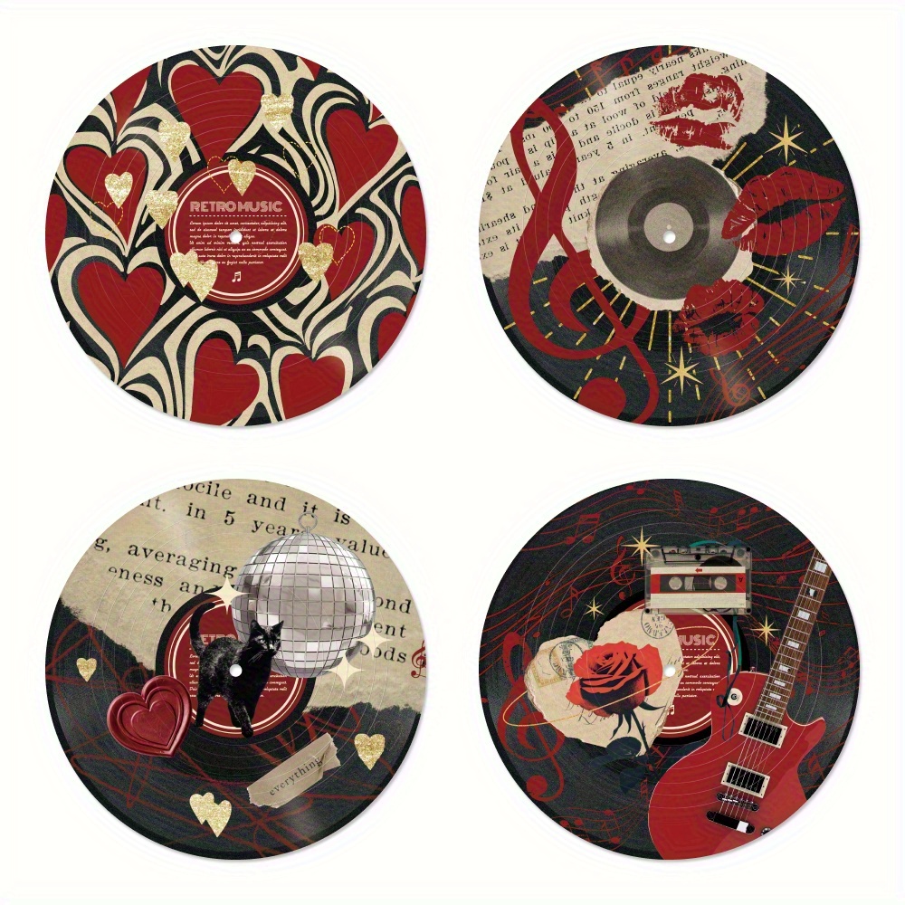 TEMU Plaque murale décorative rétro horizontale 2D plate - Disque vinyle et cassette vintage en acrylique vinyle , - Art d'étagère murale à suspendre