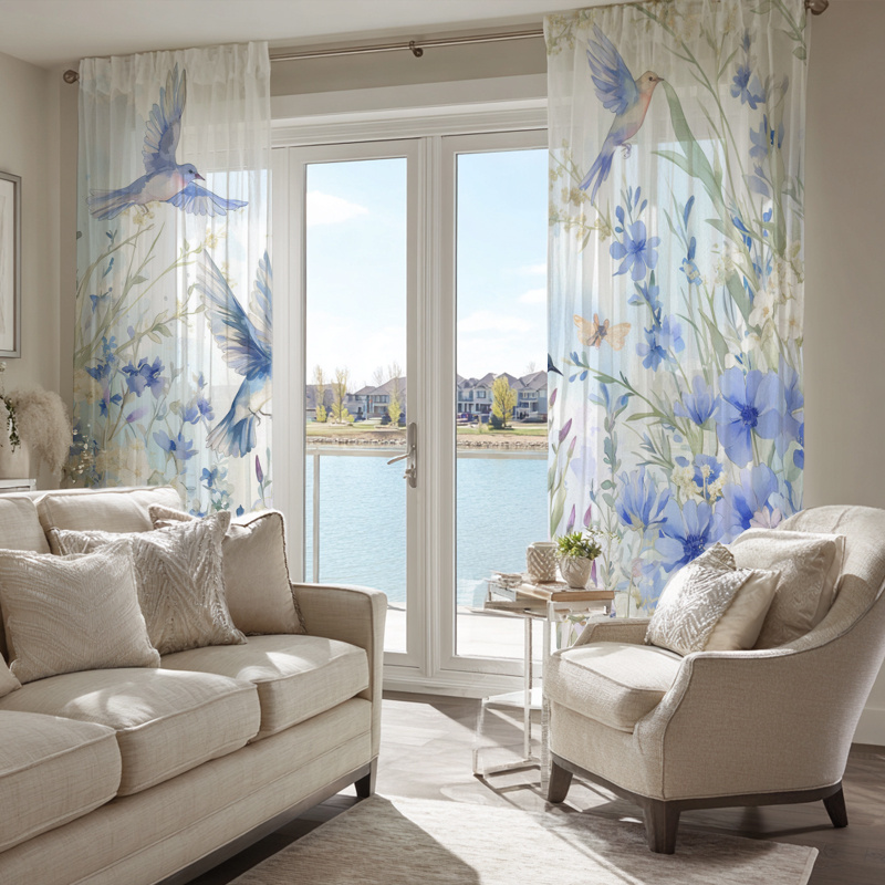 TEMU 2pcs Curtains, 99d , Chiffon Sheer Curtains - Semi-transparent And Opaque , Living Room And Bedroom Decor Rod Bag Design, Nature- Decor, Decor |