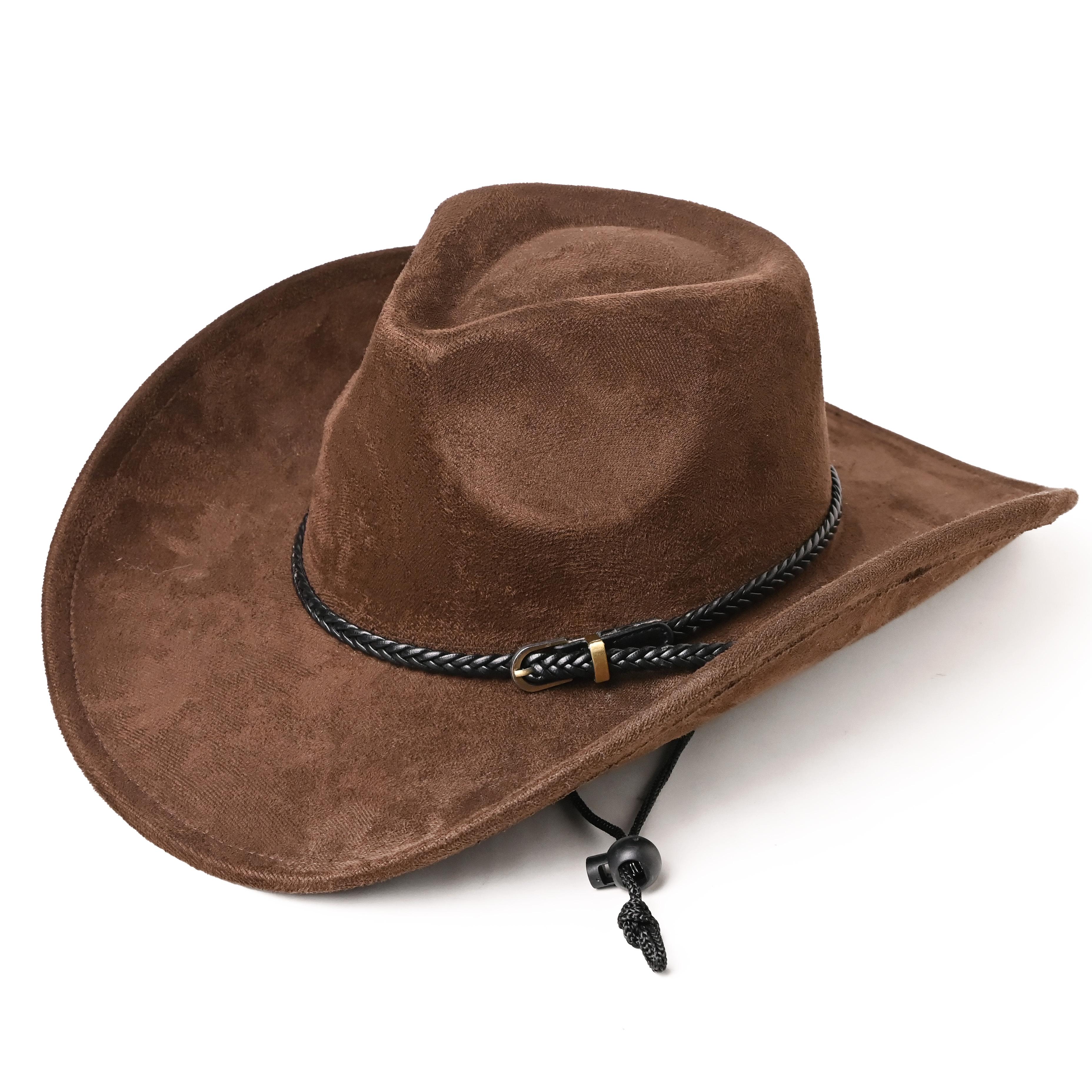 TEMU Unisex Belt With Metal And Suede Felt Hat, Lightweight Cowboy Hat With Feather Strap Decor