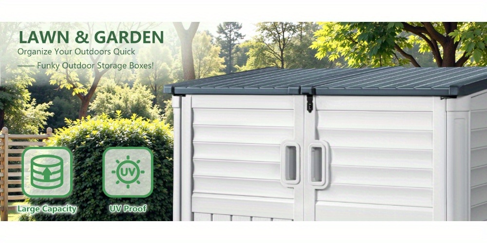 Devoko 34 Cu Ft Resin Outdoor Storage Shed - Waterproof Double Lock Security, No Shelf Design for Trash Can, Garden Tools & Pool Supplies, Durable Weather-Resistant Beige Organizer with Ventilation & Easy Assembly, Outdoor Storage Shed, Tool Organization, Ventilated Design, Sturdy Construction, Storage Sheds